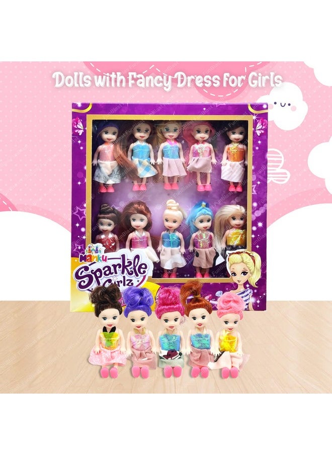 Doll Toys For Kids, (Pack Of 10 Pcs)- Small Doll For Girls- 10 Cm Cute Realistic Dolls For Girls, Dolls For 3+ Years Girls (Dress Color May Vary)