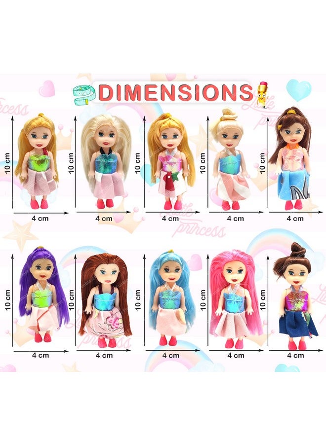 Doll Toys For Kids, (Pack Of 10 Pcs)- Small Doll For Girls- 10 Cm Cute Realistic Dolls For Girls, Dolls For 3+ Years Girls (Dress Color May Vary)