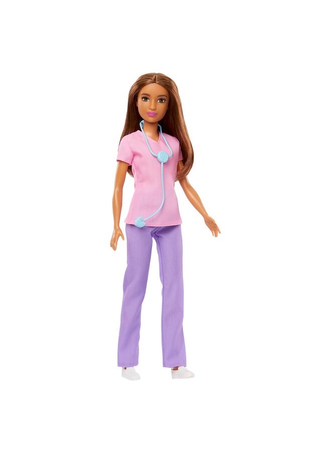 Nurse Blonde Petite Doll (12 Inches) With Scrubs Top & Pants Set, White Shoes & Stethoscope Accessory, Great Gift For Ages 3 Years Old & Up