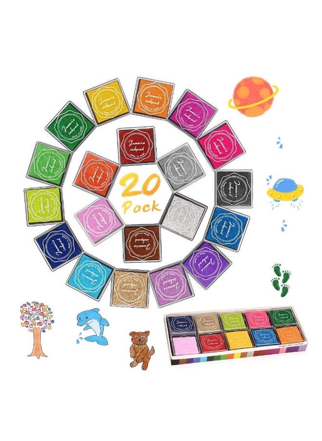 Color Ink Pad Finger Washable Craft Ink Pad for Kids Non-Toxic 20 Color Craft Ink Pad for Stamps Paper Wood Fabric