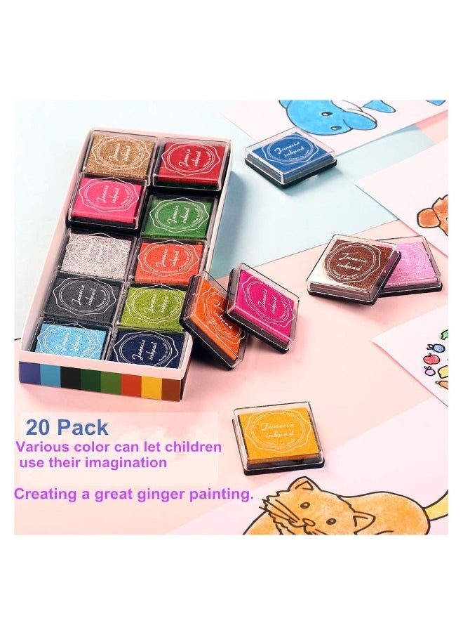 Color Ink Pad Finger Washable Craft Ink Pad for Kids Non-Toxic 20 Color Craft Ink Pad for Stamps Paper Wood Fabric