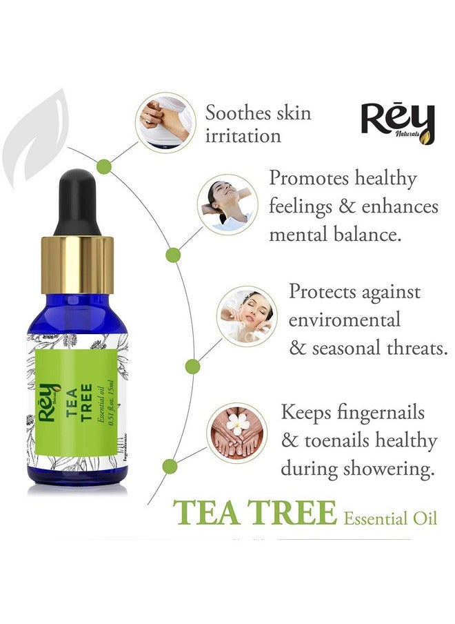 Tea Tree Oil & Rosemary Oil For Hair Growth & Dandruff Control | Pure Essential Oil For Hair, Face & Skin Care | For All Skin & Hair Types - 15Ml*2