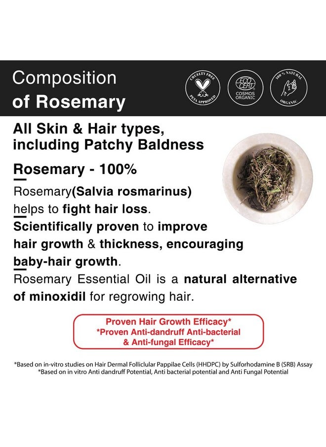 Rosemary Essential Oil For Hair Growth, Hair Fall Control And Nourishment, Skin Care | Clinically Tested & Ecocert Certified Organic 100% Pure, Natural, Undiluted | 15Ml