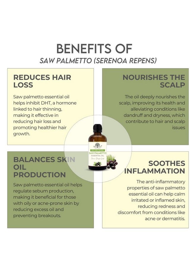 Saw Palmetto Oil For Hair Growth 15 Ml,Serenoa Repens, Natural Hair Growth Vitalizer Enriched With 100% Pure Natural Undiluted Therapeutic Grade Oils, Metal Anodized Aluminum Bottle