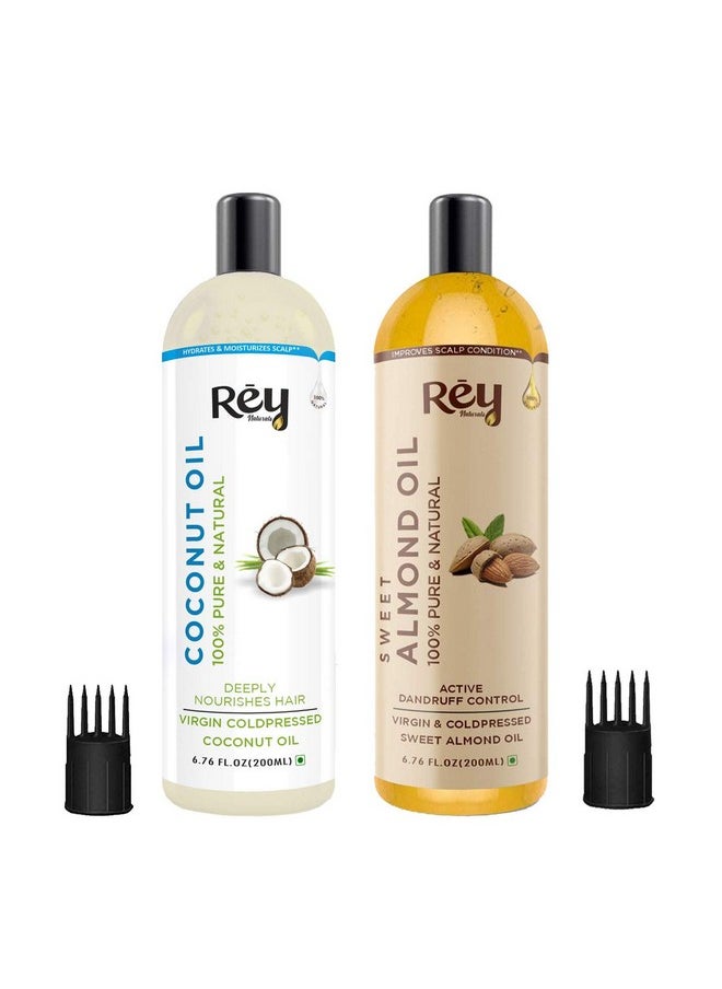 Sweet Almond Oil & Coconut Oil For Hydrated Hair & Dandruff Free Scalp (Nariyal Oil, Badam Oil) - 200Ml*2 | Cold Pressed Oil For Scalp Nourishment & Shiny Hair | Hair Oil For Men & Women