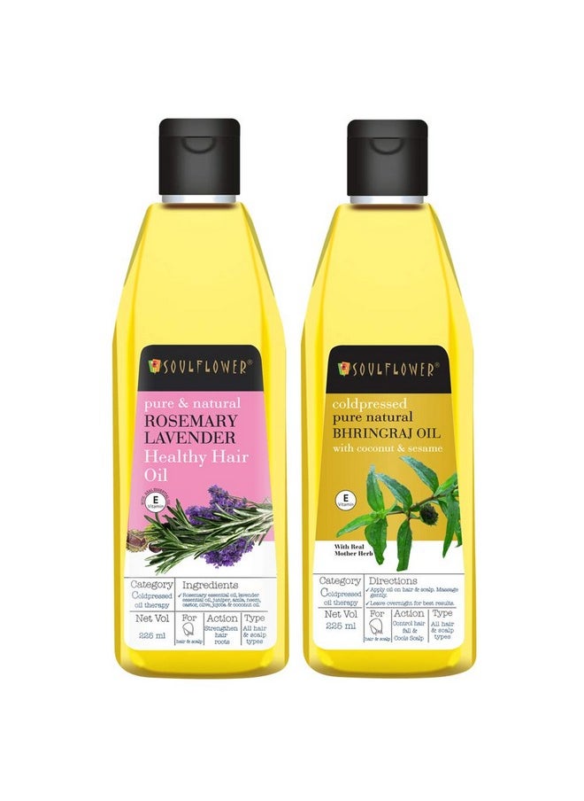 Rosemary Lavender And Bhringraj Hair Oil, 225Ml Each | Hair Growth, Strengthening & Nourishing Hair Roots | Pure, Natural And Coldpressed Hair Oil - Pack Of 2