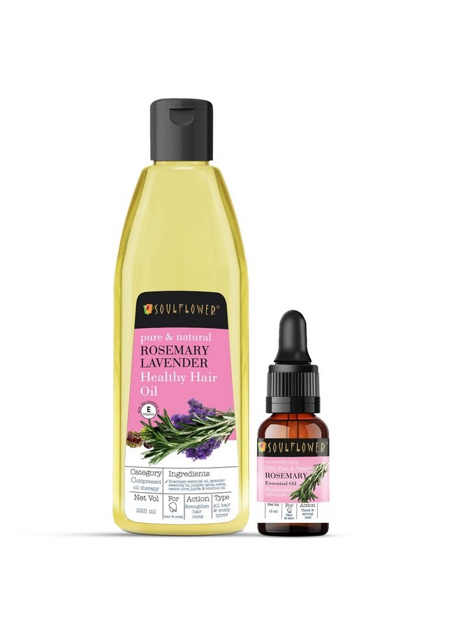 Rosemary Essential Oil 15Ml & Rosemary Lavender Hair Oil 225Ml For For Healthy Hair, Scalp Nourishment, Hair Growth - Pack Of 2