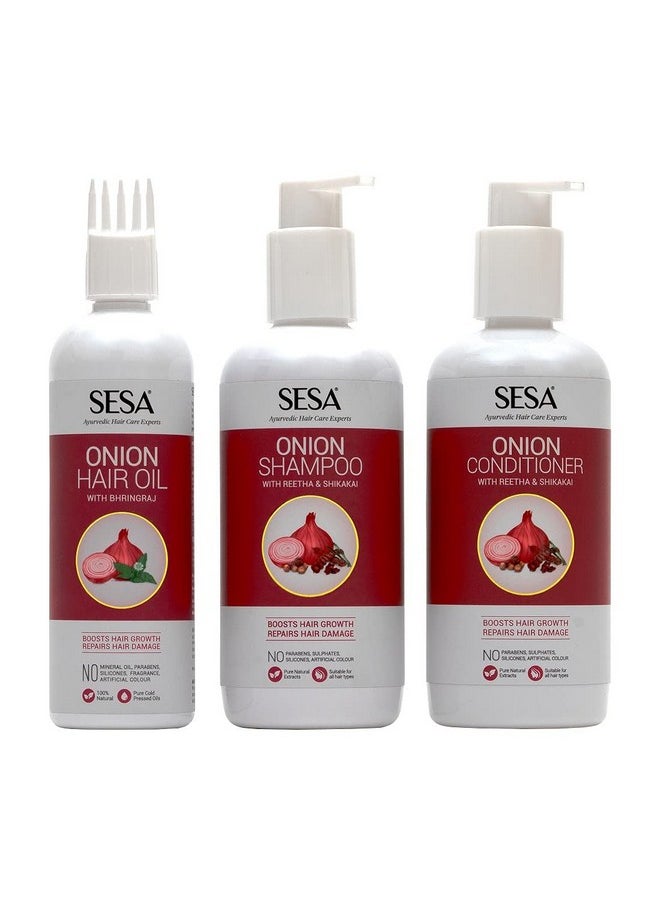 Ultimate Onion Anti-Hair Fall Combo For Complete Hair Care| Onion Oil - 200Ml + Onion Shampoo - 300Ml + Onion Conditioner - 300 Ml