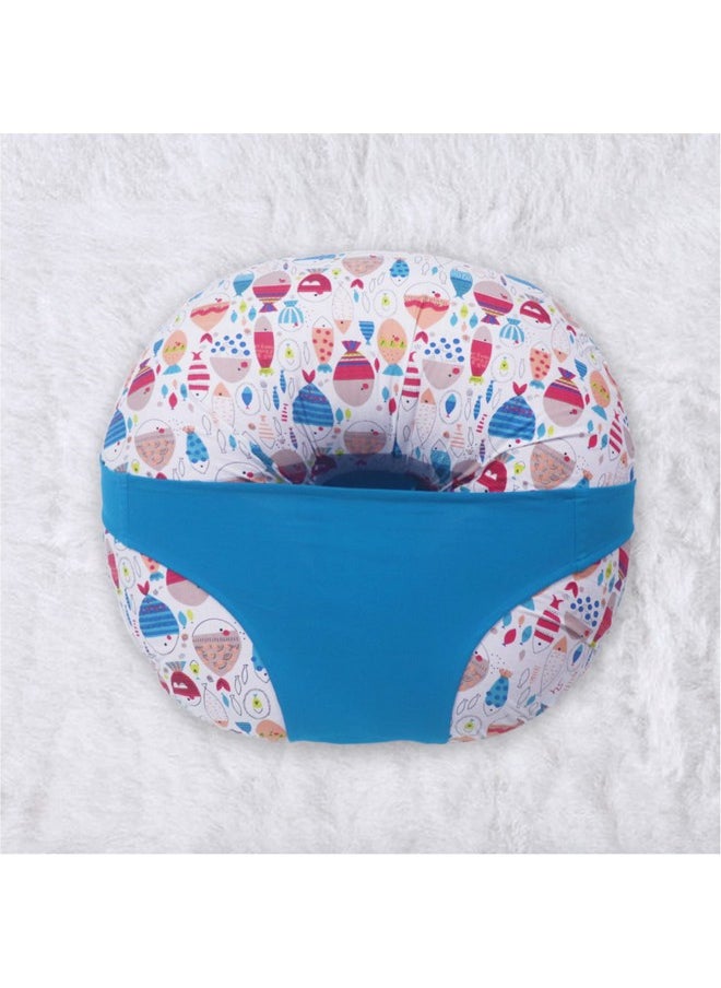 5In1 Baby Feeding Pillow With 100% Cotton Detachable Cover | With Belt And Baby Hoop | Breastfeeding Pillow | Nursing Pillow (Colorful Fishes,Multicolor)