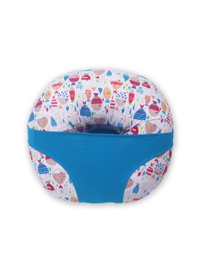 5In1 Baby Feeding Pillow With 100% Cotton Detachable Cover | With Belt And Baby Hoop | Breastfeeding Pillow | Nursing Pillow (Colorful Fishes,Multicolor)