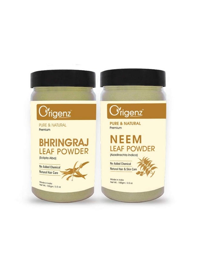 Bhringraj And Neem Leaf Powders Combo Pack For Hair Care, Natural Shine & Conditioning, Mask, Helps To Control Hairfall | Eclipta Alba | 200Gm