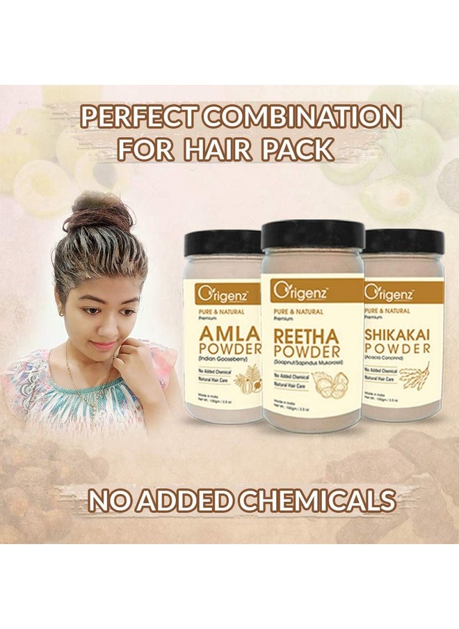 Reetha, Shikakai And Amla Powder Combo Pack For Hair Care, Wash, Healthy Scalp, Nourishment, Mask, Helps To Control Dandruff, Hairfall | Natural Cleanser | Indian Gooseberry | Sapindus Mukorossi | Acacia Concinna | 300Gm