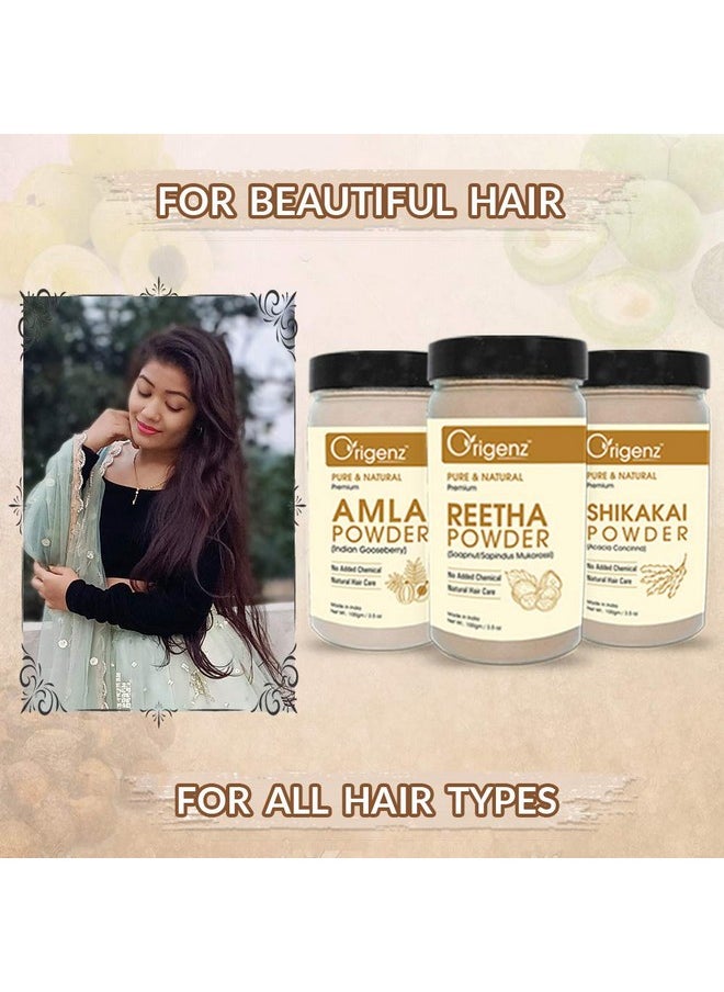 Reetha, Shikakai And Amla Powder Combo Pack For Hair Care, Wash, Healthy Scalp, Nourishment, Mask, Helps To Control Dandruff, Hairfall | Natural Cleanser | Indian Gooseberry | Sapindus Mukorossi | Acacia Concinna | 300Gm