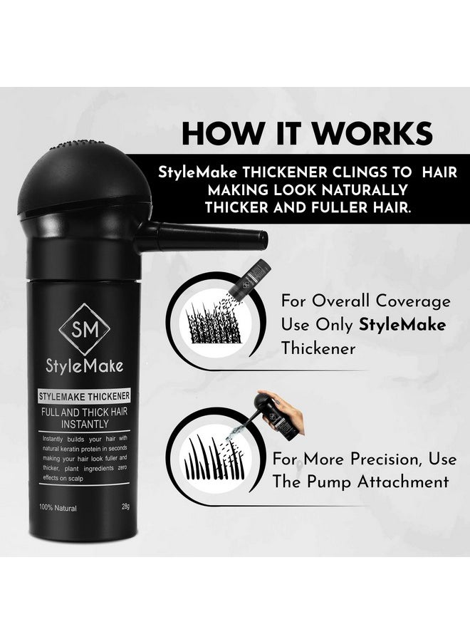 Thickener Hair Fiber Black With Pump For Thin & Fine Hair Instanty Transform, Unisex, Hair Thickening Fibers For Men & Women With Applicator (Black + Applicator)