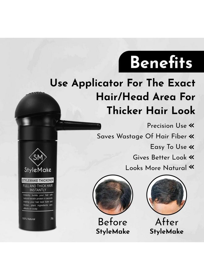 Thickener Hair Fiber Black With Pump For Thin & Fine Hair Instanty Transform, Unisex, Hair Thickening Fibers For Men & Women With Applicator (Black + Applicator)