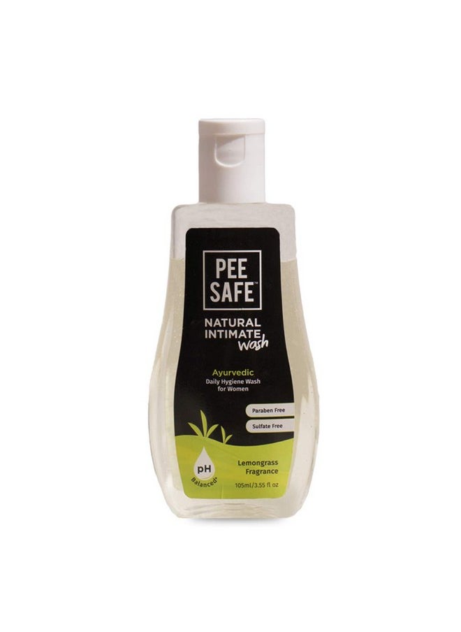 Pee Safe Intimate Wash For Women Natural Ayurvedic With Lemongrass Fragnance And 100% Alcohol-Free - 105 Ml (Pack Of 3) | Goodness Of Tea Tree Essential Oil | Prevents Itchiness, Irritation, & Dryness