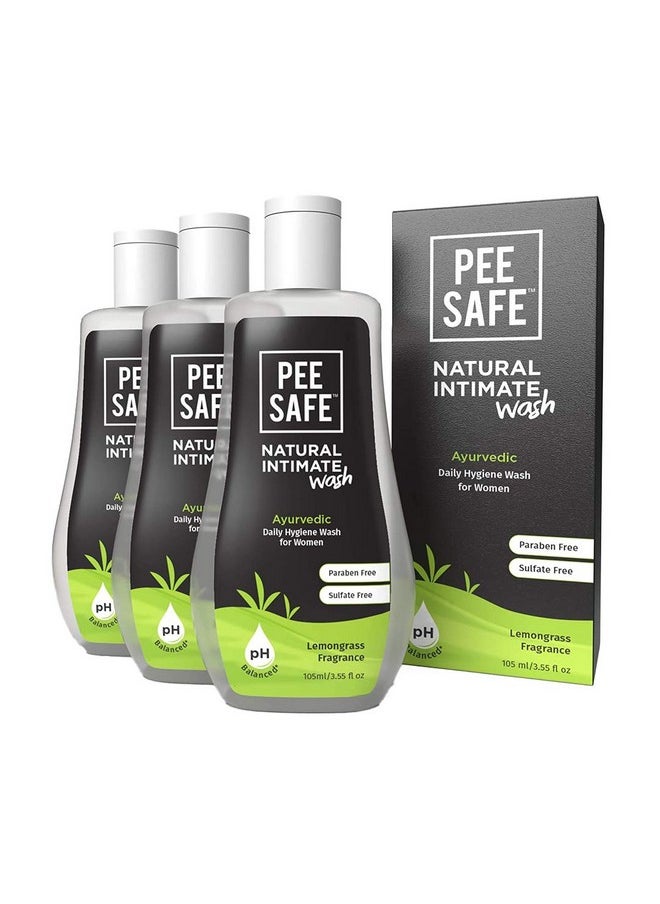 Pee Safe Intimate Wash For Women Natural Ayurvedic With Lemongrass Fragnance And 100% Alcohol-Free - 105 Ml (Pack Of 3) | Goodness Of Tea Tree Essential Oil | Prevents Itchiness, Irritation, & Dryness