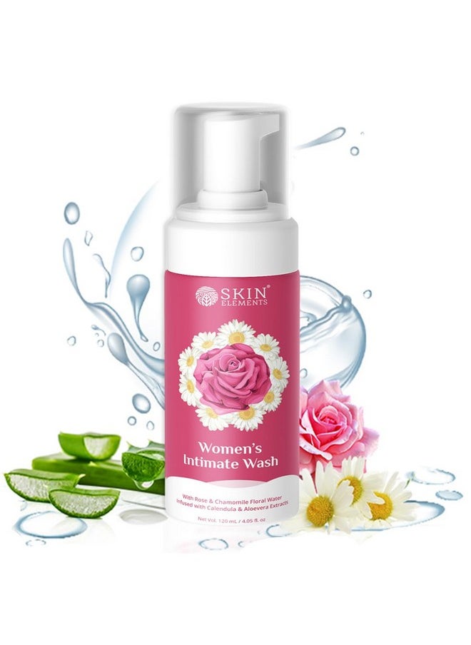 Intimate Wash For Women 120 Ml | With Rose Water, Chamomile, Calendula & Aloe Vera Extracts | Prevents Odour, Itching And Irritation | Restores The Ph Balance