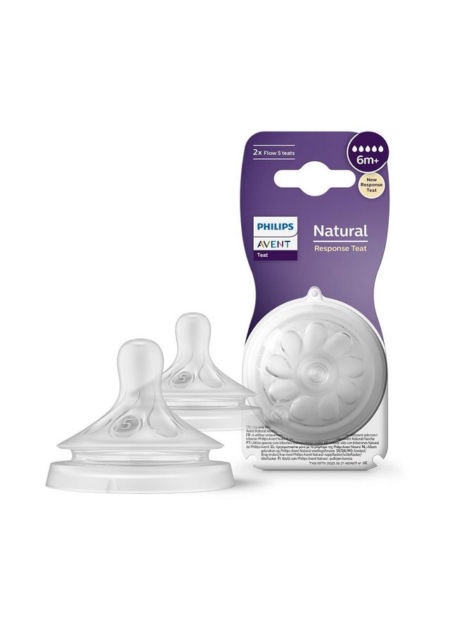 Ps Avent Natural Response Bottle Teat - 2 X Baby Bottle Flow 5 Teats For Babies Aged 6+ Months, Bpa Free (Model Scy965/02)