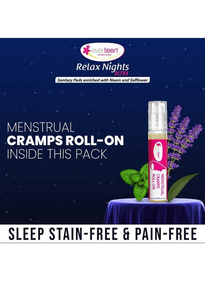 Xxl Relax Nights Ultra Thin Sanitary Pads With Neem And Safflower, Menstrual Cramps Roll-On Inside Pack - 1 Pack (40 Pads, 320Mm)