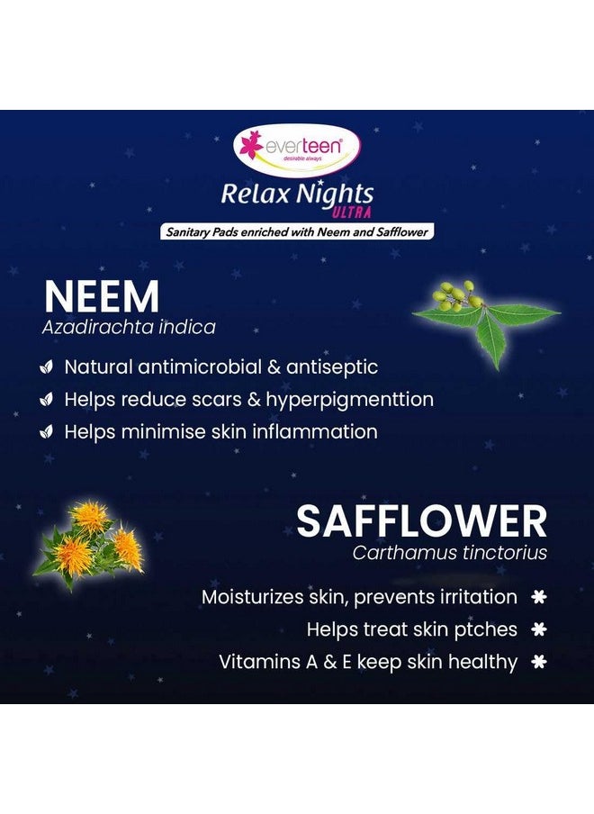 Xxl Relax Nights Ultra Thin Sanitary Pads With Neem And Safflower, Menstrual Cramps Roll-On Inside Pack - 1 Pack (40 Pads, 320Mm)