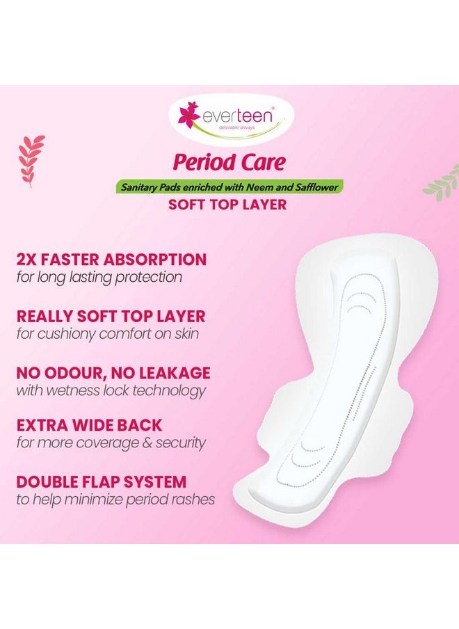 Period Care Xxl Soft Neem-Safflower Sanitary Pads For Women - 40 Pads, Rash Free, Anti Tan, Skin Friendly, Double Wing Shape, Advanced Leak Protection, Xx Large, 320Mm - 1 Pack (40 Pads)