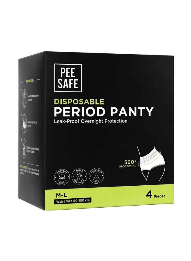 Pee Safe Disposable Period Panties For Women Leak Proof | M-L | Pack Of 4 | 360° Protection | Overnight Comfort | Rash & Toxin Free | No Leakage | Seamless Fit | Period Panty For Heavy Flow