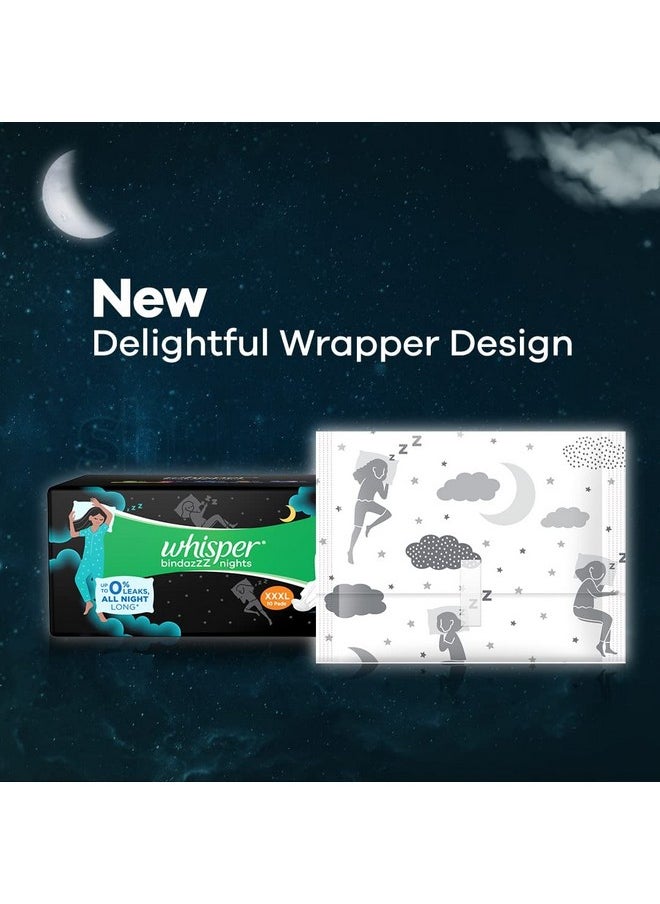 Bindazzz Nights Sanitary Pads, 10 Xxxl Pads, Upto 0% Leaks All Night Long, For Heavy Flow, 75% Longer & Wider Back, Comfortable Cushiony Soft Wings, Disposable Wrapper