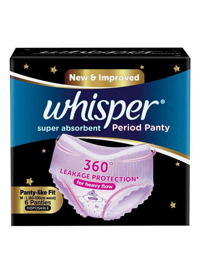 Super Absorbent Period Panty, 6 M-L Pants, 360 Degree Leakage Protection For Heavy Flow, Panty Like Fit For Full Back Coverage, Absorbs Heavy Gushes, Silky Soft, Comfortable Feel