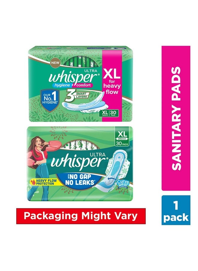 Ultra Upto No Gap No Leaks Sanitary Pads, 30 Xl Pads, For Heavy Flow Protection, With Curvewear™ Technology, Cotton Like Softness, Disposable Wrapper, Locks Odour & Wetness