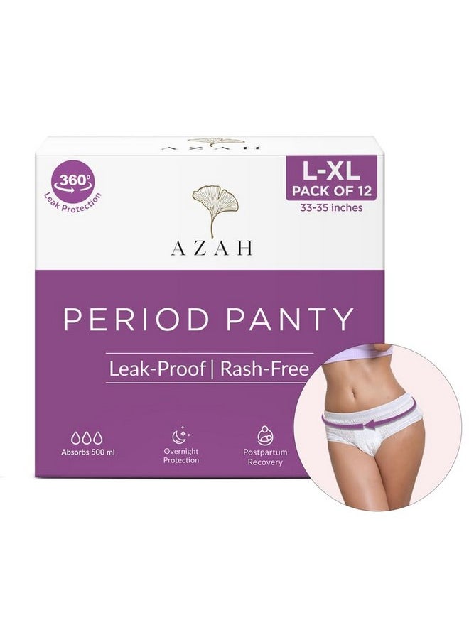 Periods Panty For Women [L-Xl Pack Of 12]| 12 Hrs Protection | Super Absorbent 360° Coverage| Leak Proof Overnight Period Panty For Girls |Heavy Flow | Rash Free Disposable Panties After Delivery