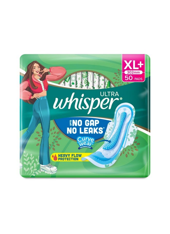 Ultra Hygiene+Comfort Sanitary Pads, 50 Xl+ Pads, For Heavy Flow, Long Lasting Protection, Locks Odour & Wetness, Dry Top Sheet, Disposable Wrapper