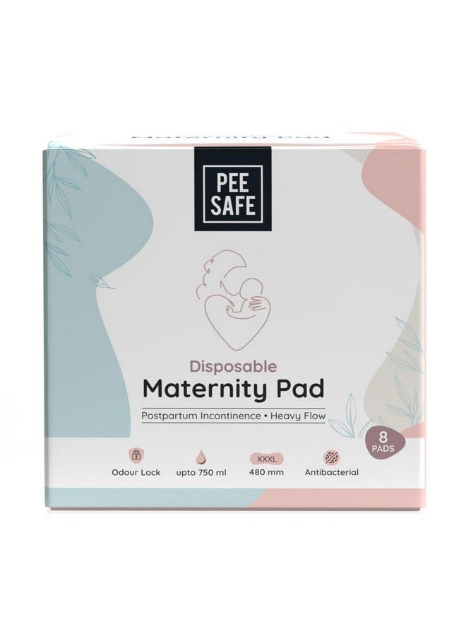 Maternity Pads - Pack Of 8 | Absorbs Up To 750Ml Fluid, Extra Soft Surface With Elastic Sides | Best Suited For Urinary Inconsistence & Heavy Flow