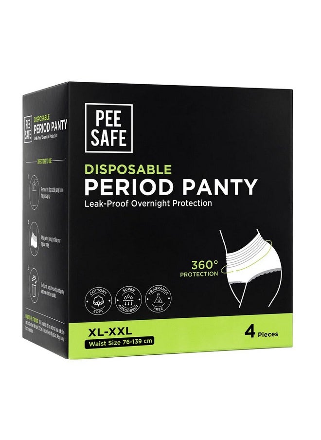 Pee Safe Disposable Period Panties For Women Leak Proof | Xl-Xxl | Pack Of 4 | 360° Protection | Overnight Comfort | Rash & Toxin Free | No Leakage | Seamless Fit | Period Panty For Heavy Flow White