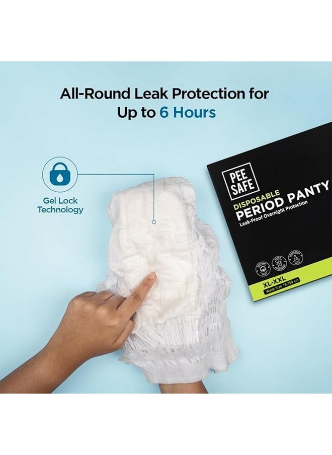 Pee Safe Disposable Period Panties For Women Leak Proof | Xl-Xxl | Pack Of 4 | 360° Protection | Overnight Comfort | Rash & Toxin Free | No Leakage | Seamless Fit | Period Panty For Heavy Flow White