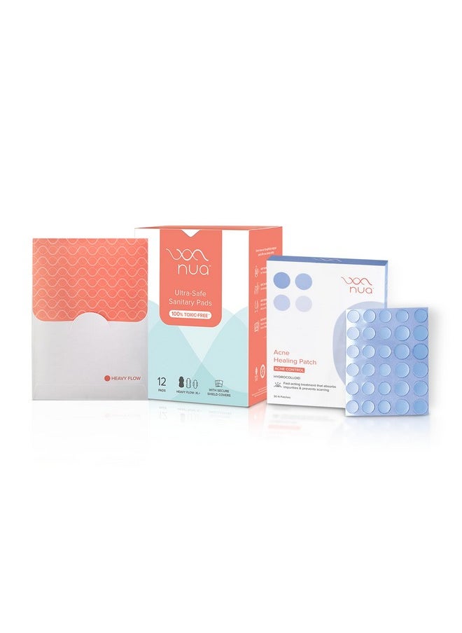 Period & Acne Care Combo - 30 Acne Patches + 12 Xl+ Ultra Safe Sanitary Pads With Disposable Covers