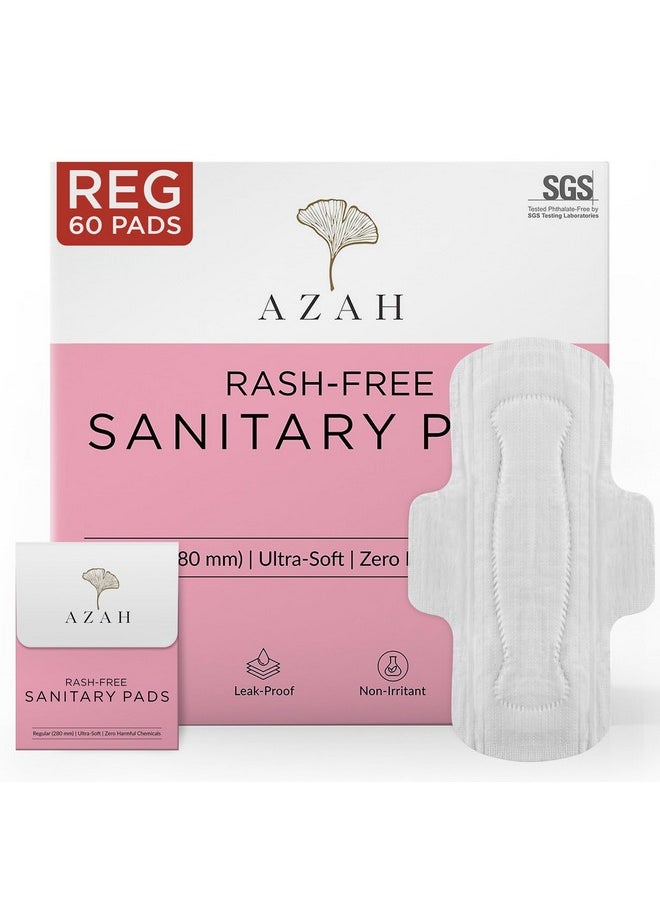 Sanitary Pads For Women Regular [Pack Of 60] 100% Rash-Free Sanitary Napkins | 3X More Absorption, Cottony Soft And Dry Top Cover For Heavy Flow | Leak-Proof | With Disposable Bag