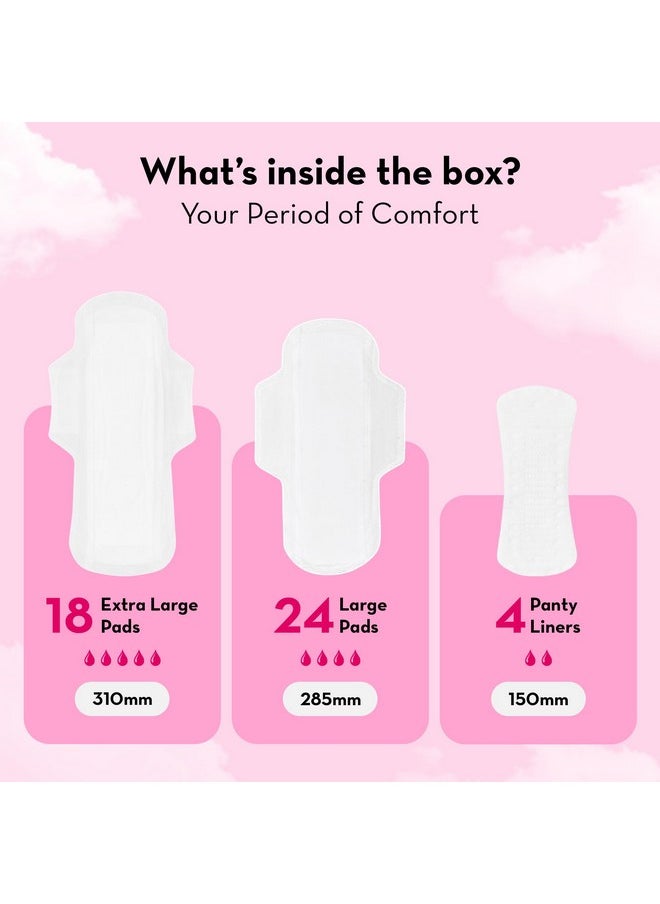 Ultra-Thin Sanitary Pads For Women, 42 Pcs | Super Saver Pack | 24 L (Light Flow), 18 Xl (Medium Flow), 4 Panty Liners | 100% Rash-Free | Pure U.S. Cotton Pads | Affordable Sanitary Napkins