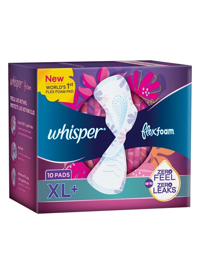 Flexfoam, 10 Xl+ Sanitary Pads For Women, Upto Zero Feel Zero Leaks, World'S 1St Flexfoam Pad, Upto 100% Leak Free, Seamlessly Conforms To Your Body