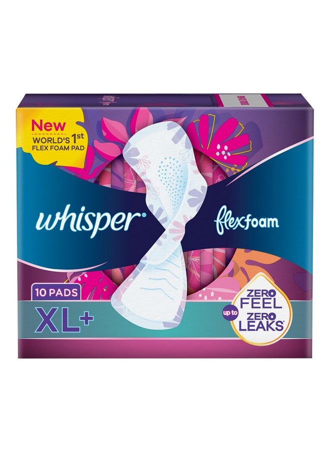 Flexfoam, 10 Xl+ Sanitary Pads For Women, Upto Zero Feel Zero Leaks, World'S 1St Flexfoam Pad, Upto 100% Leak Free, Seamlessly Conforms To Your Body