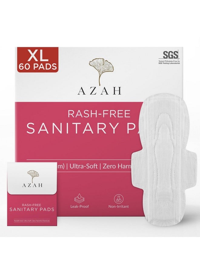 Sanitary Pads For Women Xl [Pack Of 60] 100% Rash-Free Sanitary Napkins | 3X More Absorption, Cottony Soft And Dry Top Cover For Heavy Flow | Leak-Proof | With Disposable Bag