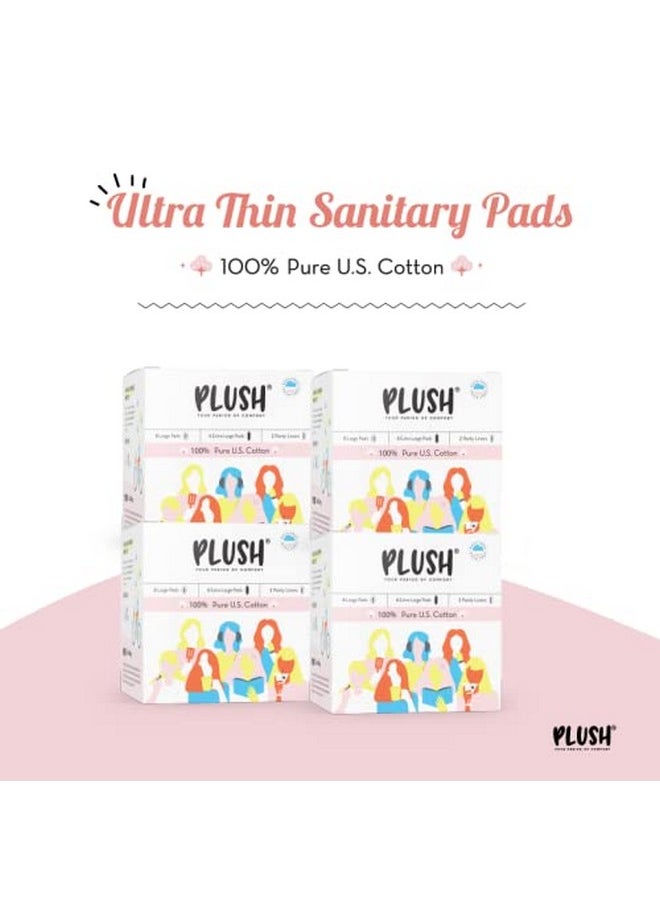 Sanitary Pads For Women (16 Pads) (Pack Of 4) 100% Pure U.S. Cotton Senitary Napkins |8 Light & (L) 6 Heavy Flow (Xl) & 2 Panty Liners | Ultra-Thin & Rash Free | Vegan For Normal-Sensitive Skin