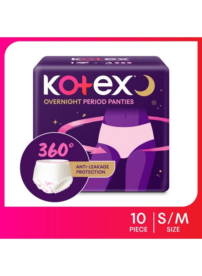 Overnight Period Panties (Small/Medium Size, Pack Of 10 Panties) For Heavy Flow Period Protection | With 360 Degree Anti-Leakage Design & Airy-Soft Fabric | 1 Panty = 3 Regular Pads