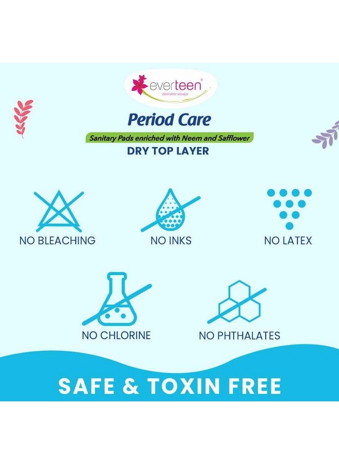 Period Care Xxl Dry Neem-Safflower Sanitary Pads For Women - 80 Pads, Rash Free, Anti Tan, Skin Friendly, Double Wing Shape, Advanced Leak Protection, Xx Large, 320Mm - 2 Packs (40 Pads Each, 320Mm)