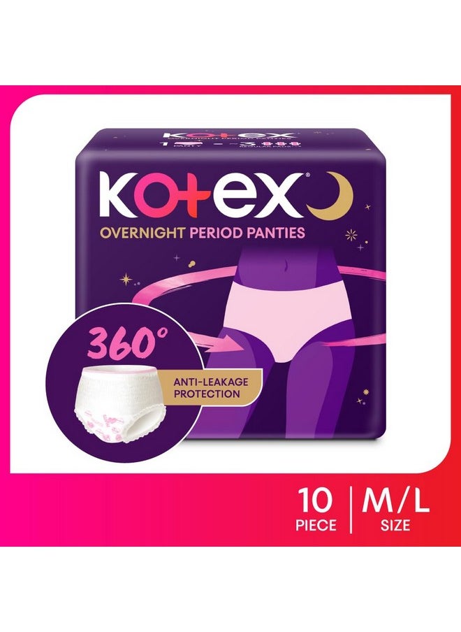 Overnight Period Panties (Medium/Large Size, Pack Of 10 Panties) For Heavy Flow Period Protection | With 360 Degree Anti-Leakage Design & Airy-Soft Fabric | 1 Panty = 3 Regular Pads