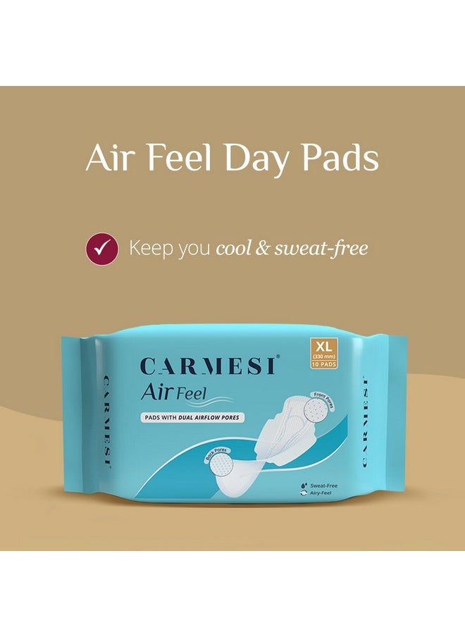 Day-To-Night Protection Combo | 10 Xl Air Feel Pads And 8 Xxxl+ Air Feel Night Pads | Airy, Dry, Sweat-Free & Rash-Free | Extra-Long | Wide Back | Soft & Ultra-Thin | Super-Absorbent Core