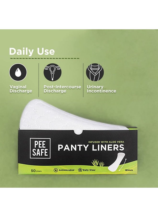 Pee Safe Panty Liners For Women Daily Use With Aloe Vera - 100 Liners | 185Mm Long (Large Size) | Curvy Design For Extra Comfort | Cottony-Soft Surface| Keeps You Dry & Fresh All Day Long