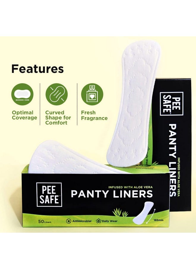 Pee Safe Panty Liners For Women Daily Use With Aloe Vera - 100 Liners | 185Mm Long (Large Size) | Curvy Design For Extra Comfort | Cottony-Soft Surface| Keeps You Dry & Fresh All Day Long