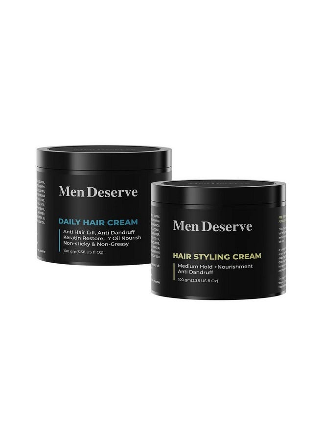 - Combo Pack Of Daily Hair Cream & Hair Styling Cream (2X100G) | Non-Greasy Hair Cream For Men With Olive Oil, Coconut Oil, & Keratin For Dry And Frizzy Hair