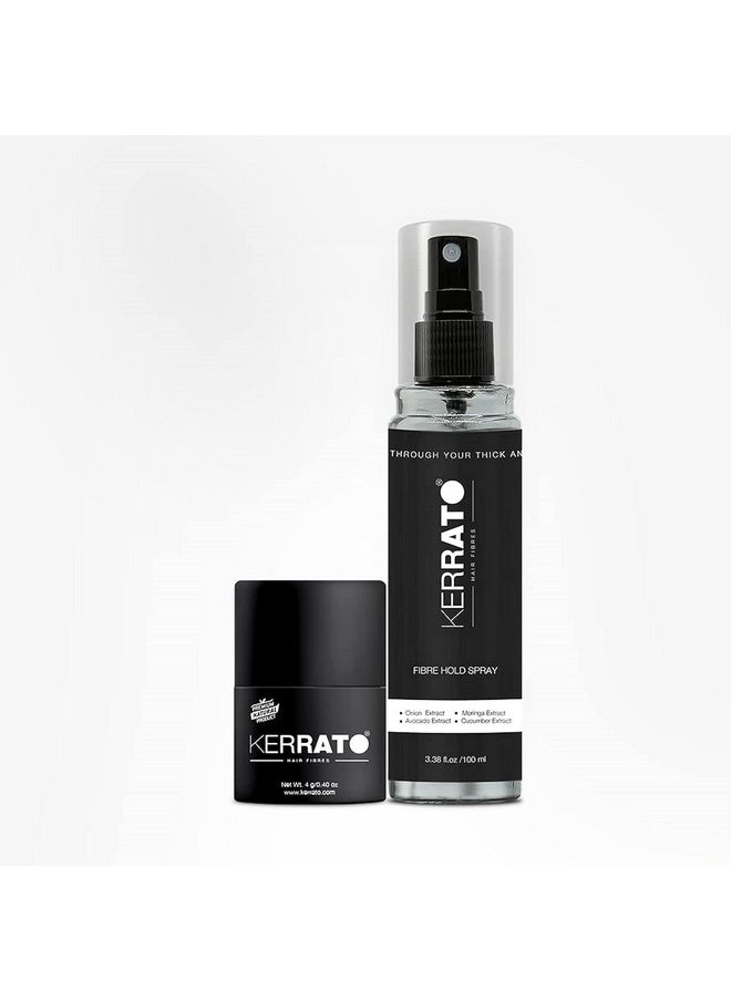 Combo Pack - 4G Jet Black Hair Fibers & 100Ml Fibrehold Spray | Instant Hair Loss Concealment | Long-Lasting, Natural Look | Safe & Effective Hair Thickening Solution